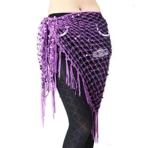   Mesh Hip Scarf & Shawl With Little Paillettes, Deluxe V Shape  purple