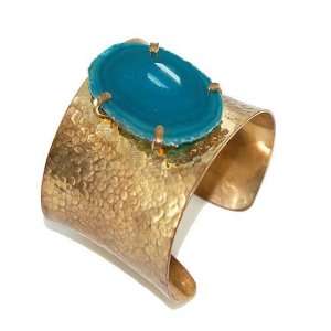  Zimaya Oceania Blue Agate Stone and Chunky Golden Cuff 