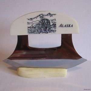  Alaskan Ulu Knife with Scrimshawed Cultured Ivory Handle 