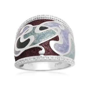 com Sterling Silver Multi Colored Enamel Diamond Ring (1/10 cttw, I J 