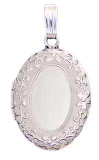 New 0.925 Sterling Silver 2 Photo Floral Oval Locket Pendant Charm 