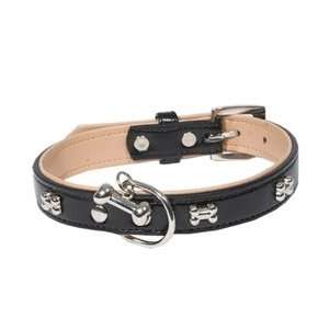  Leather Dog Collar Two Tone Black and Tan Bone Studs 