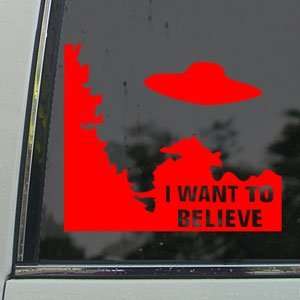  I WANT TO BELIEVE Alien UFO X Files Red Decal Car Red 