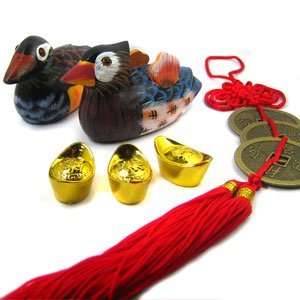   Ducks, Gold Ingots and Chinese Coin Tassel for Love and Romance Luck