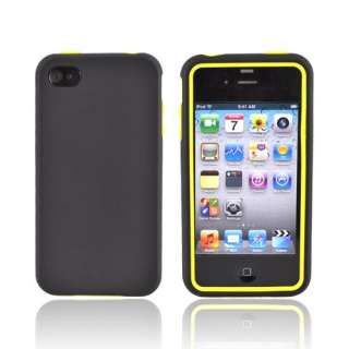 Black Yellow Hard Rubberized Silicone Case Cover For Apple Iphone 4S 4