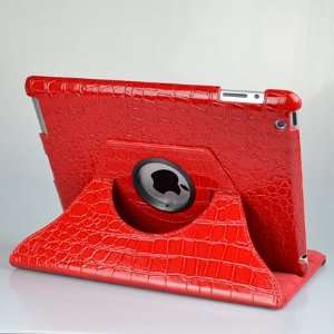Ctech 360 Degrees Rotating Stand (Red Crocodile) Leather Case for iPad 