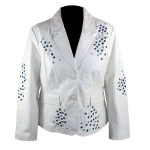  Ladies White Buttoned Blazer with Blue Checkered Design 