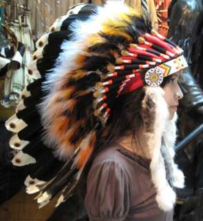 Black Indian Headdress Costume Ostrich Bird Feather War Bonnet 