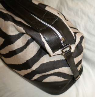 Lancome Zebra Large Hobo Travel Tote Canvas Shoulder Carry All Handbag 