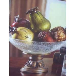  French Tuscan Home Decor Crackled Glass Bowl with Fruit 