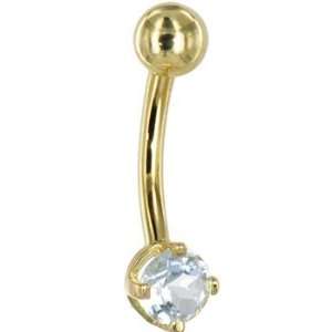  Solid 14KT Yellow Gold Aquamarine Single Gem Belly Ring 