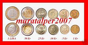 TURKEY 2009 YEAR (TURKISH LIRA) COMPLETE COINS SET NEW  