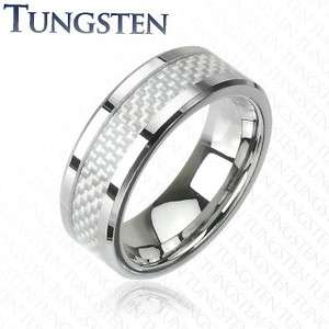 Tungsten Carbide with white carbon fiber center inlay wedding band men 