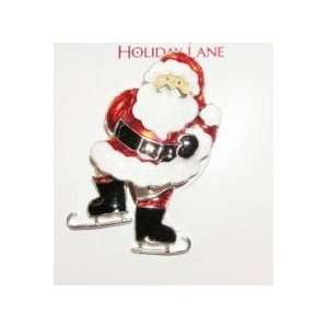  Macys Holiday Santa on Ice Skates Brooch Pin: Jewelry