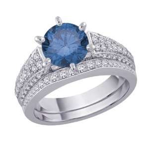 14K White Gold 2 ct. Diamond Engagement Set with Blue Center Diamond 