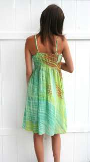   NEW Green Silk Chiffon Babydoll Tropical Sundress Sun Dress L  