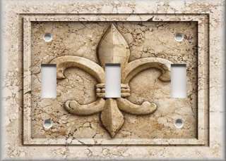 Light Switch Plate Cover   French Fleur De Lis   Aged Stone Image 
