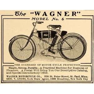  1906 Ad Wagner Motorcycle Bicycle Transportation No. 6 