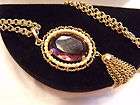 Vintage Purple Rhinestone Pendant Gold Tone Necklace by Avon  