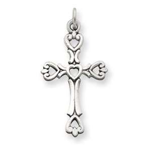  Sterling Silver Antiqued Heart Cross Pendant Jewelry