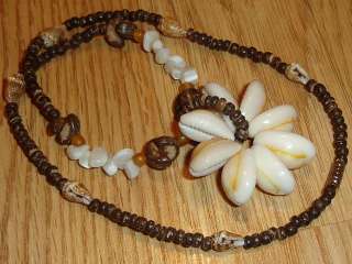 Coconut Beads with Cowry Shell Flower Pendant Necklace 17 