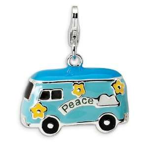   Silver 3 D Enameled Peace Bus with Lobster Clasp Charm Jewelry