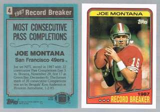 1988 Topps JOE MONTANA Record Breaker #4 49ERS / Chiefs  