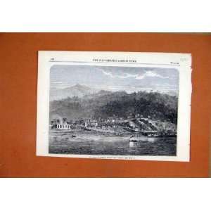  1865 Town Morant Bay Jamaica Sea Boat Mountain Scene