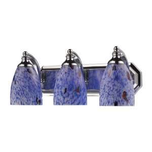  3 Light Vanity In Polished Chrome And Starburst Blue Glass 