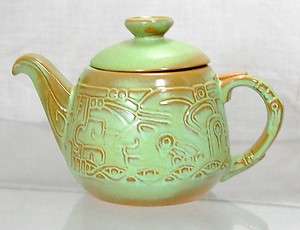 Frankoma Prairie Green Aztec Mayan Teapot & Lid 7T VTG  