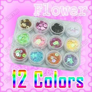 12 Diff Colors Flower Shape Design Iridescent Spangle Paillette for 