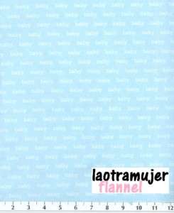 FLANNEL fat quater BABY BLUE words on soft fabric  
