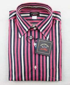 New PAUL & SHARK Italy Pink & Navy Stripe Dress Shirt 15 15.5 M NWT $ 