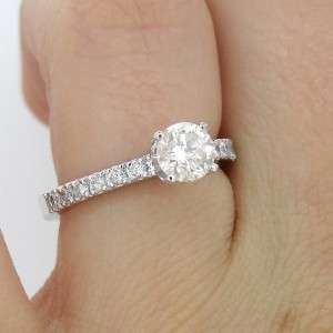   Round Cut Diamond Engagement Ring Band NOVO STYLE 14k White Gold H SI1