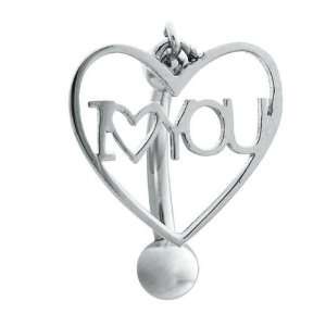  I Love You Heart 14K White Gold Belly Button Ring: Jewelry