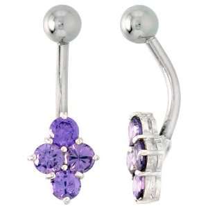 Belly Button Ring with Clustered Amethyst Cubic Zirconia on Sterling 