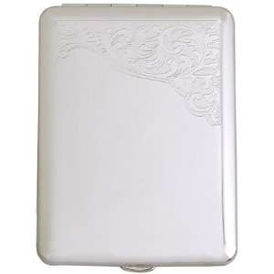  High Polish Silvertone Cigarette Case with Floral Pattern 