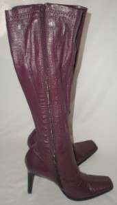 Womens BAKERS CHEETAH Plum Purple High Heel calf BOOTS  