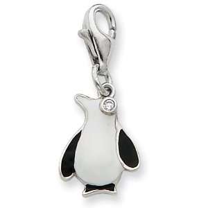  Sterling Silver CZ Enamel Penguin Charm: Jewelry