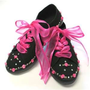  Decorated Black Tennies with Flowers and Rhinestones or 