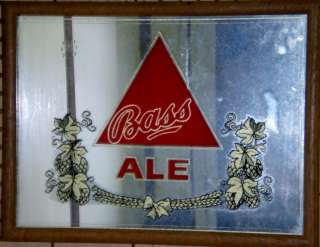 Collectible Bass Ale Bar Mirror with Oak Frame  