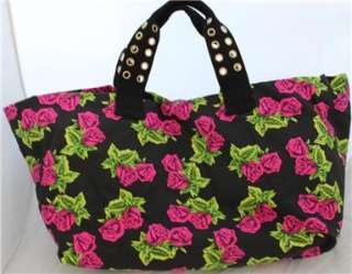NWT Betsey Johnson Fabulous TIN CAN ROSES Large Floral GYM BAG TOTE $ 