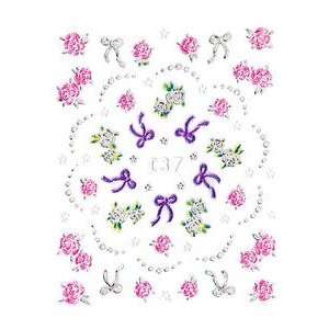   Pink & Jeweled Roses & Purple Bow Nail Stickers/Decals: Beauty