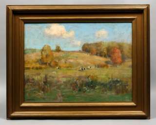   New York Impressionist Antique Oil Painting Frank Barney Cows  