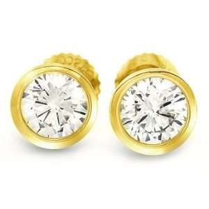  0.30 Ct E/VS Round Diamond 14K Gold Bezel Stud Earrings Jewelry