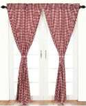 British Red Check or Solid Window Curtain Panels, Swags, Tiers 