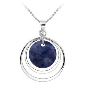  Sterling Silver Double Circle with Sodalite Center Pendant 