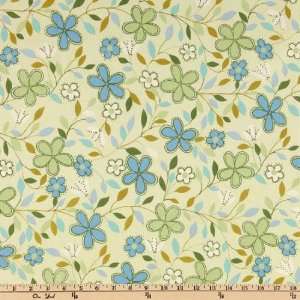   Wide Blossom Stretch Poplin Floral Spring/Blue/Sage Fabric By The Yard