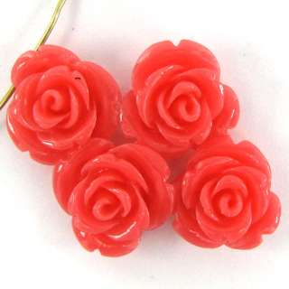 17mm pink coral carved rose flower pendant bead 4pcs S87  