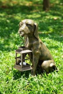 14 Aluminum Beagle Dog Holding Tea Light Candle Lantern Garden Statue 